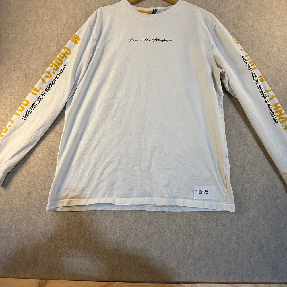 H&M Divided Mens Large White From The Rooftops‎ NYC Lower East Side LS T-Shirt